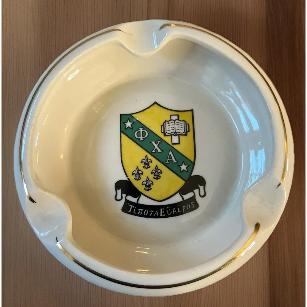 Vintage Phi Chi Alpha ΦΧΑ Fraternity‎ Ashtray Balfour Attleboro MA Gold Trim